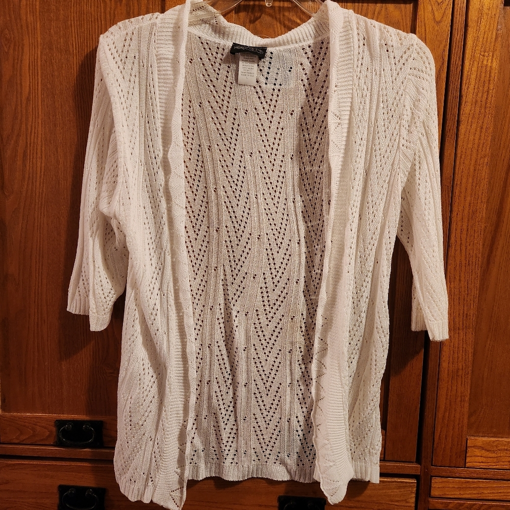 YARN ARTS SheerWhite Knit Cardigan Women's size L NWT